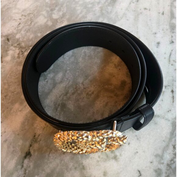 Gucci Black Leather Belt With Double G Marmont Snakeskin Gold Buckle & Box Size - Picture 4 of 10